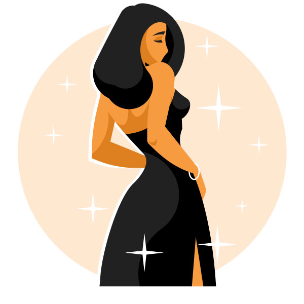 Hermosa mujer con un vestido negro