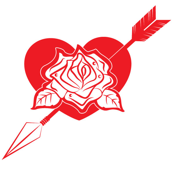 Corazón traspasado y una rosa