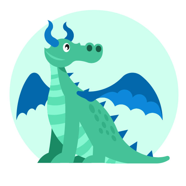 Dragón verde con alas azules