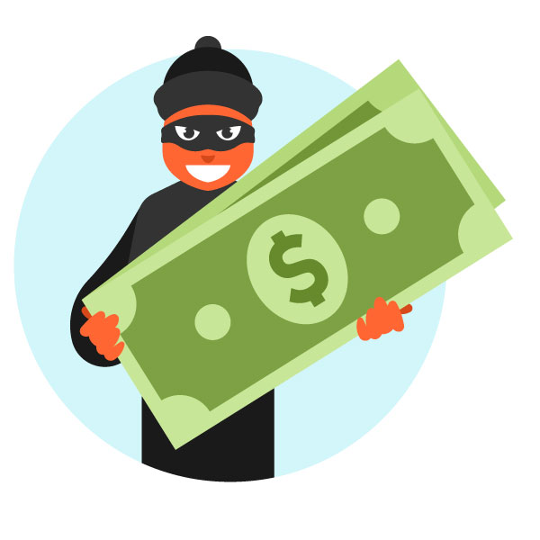 Ladrón con billetes de dólar