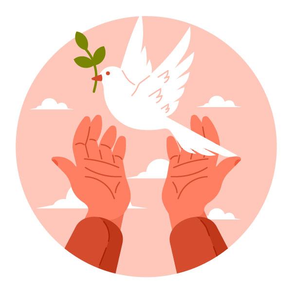 Paloma blanca en el concepto de libertad de las manos