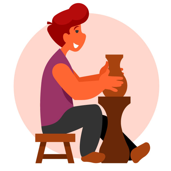 Un hombre esculpe una jarra de barro