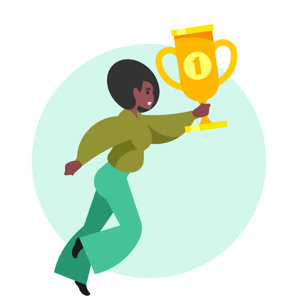 Mujer corriendo con un trofeo