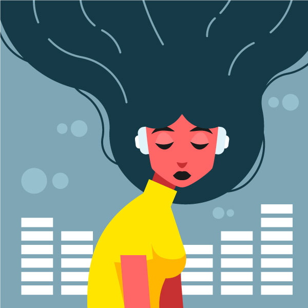 Mujer con pelo largo con auriculares