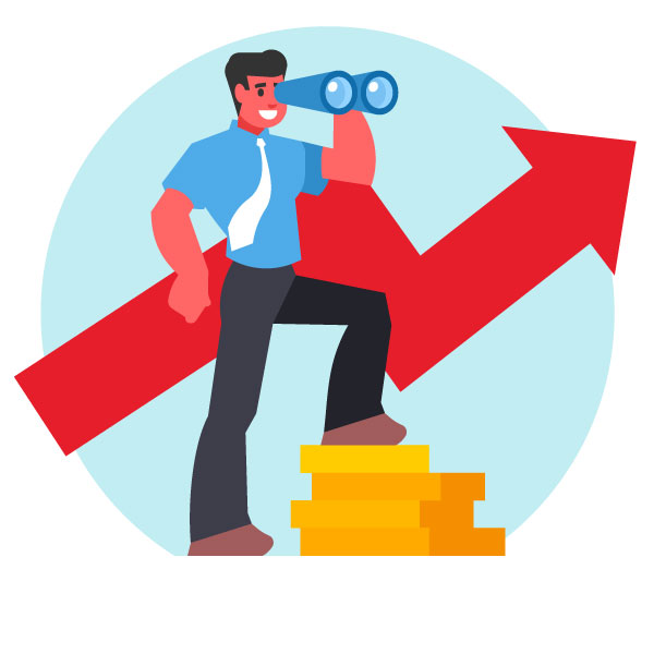 Empresario en busca de crecimiento en la distancia