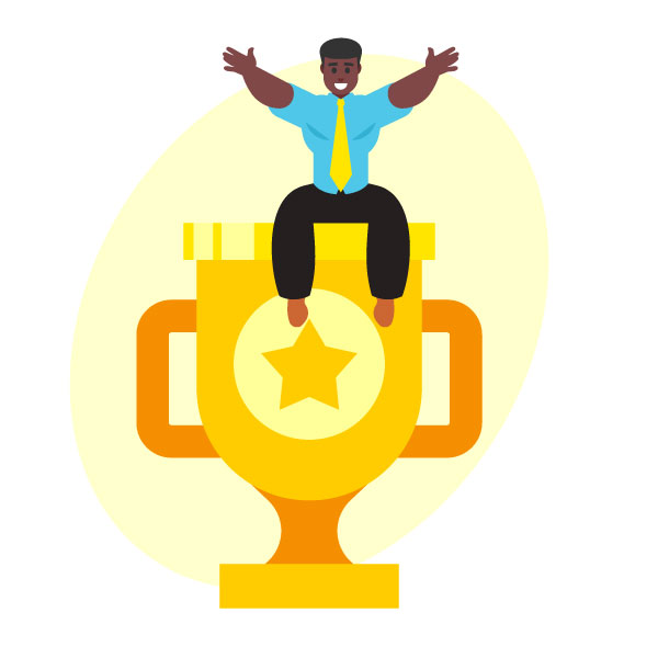 Ganador sentado en la cima del premio