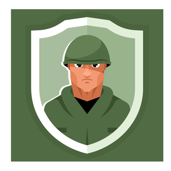 Mascota con el logotipo del soldado