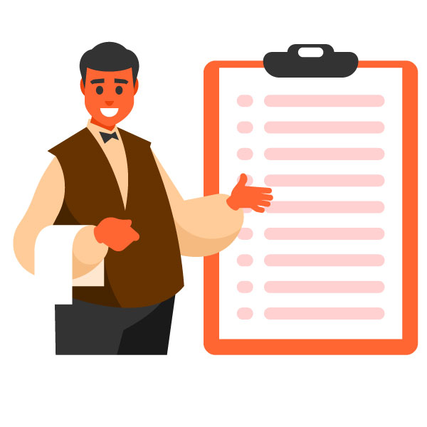 El camarero presenta el menú