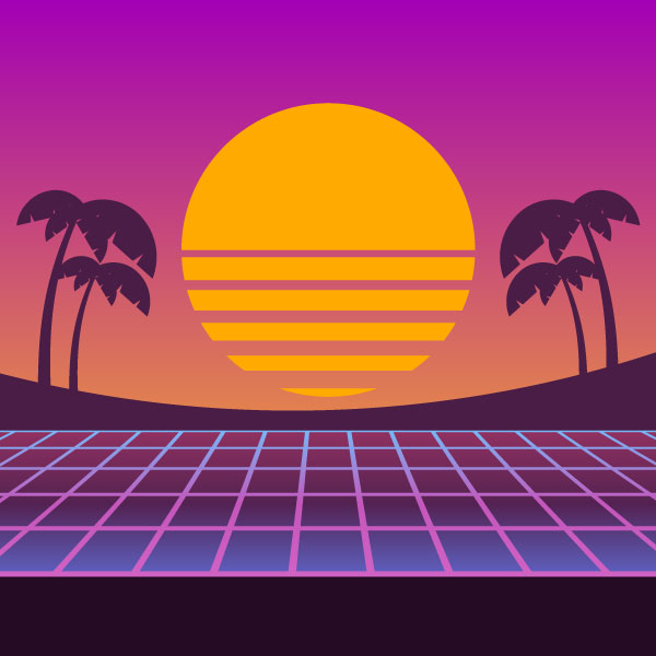 Fondo retro tropical de la puesta del sol