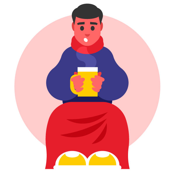 Hombre enfermo bebiendo té caliente