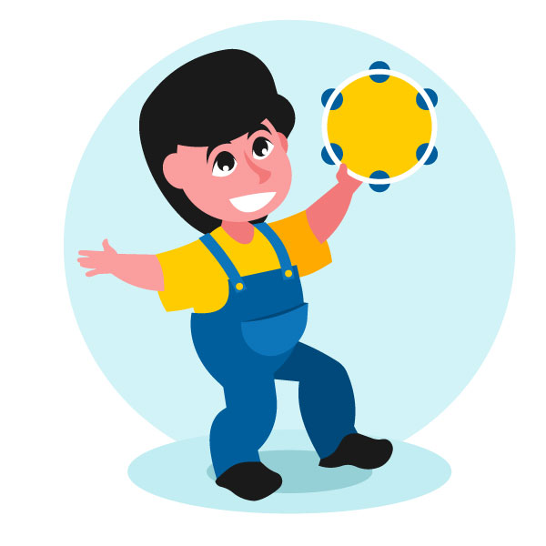 Junge tanzt mit einem Tamburin