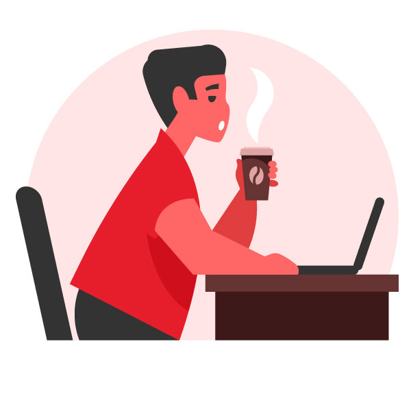 Arbeiter trinkt Kaffee am Arbeitsplatz