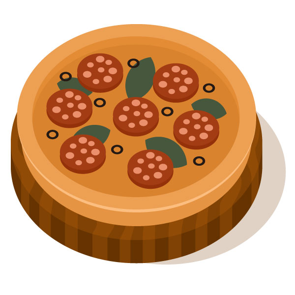 Gebackene Pizza auf einem Holzbrett