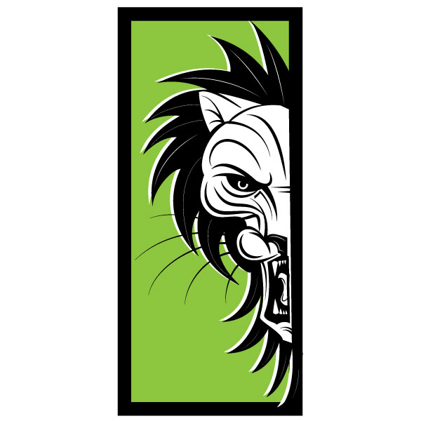 Cabeza de león rugiente dentro de un marco