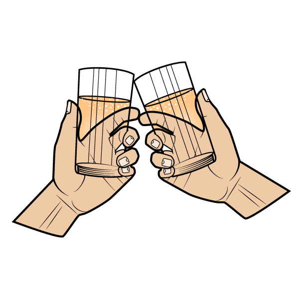 Prost-Geste mit Brille