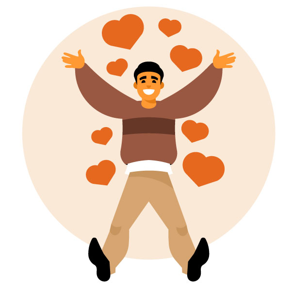 Kerl umgeben von Herzen