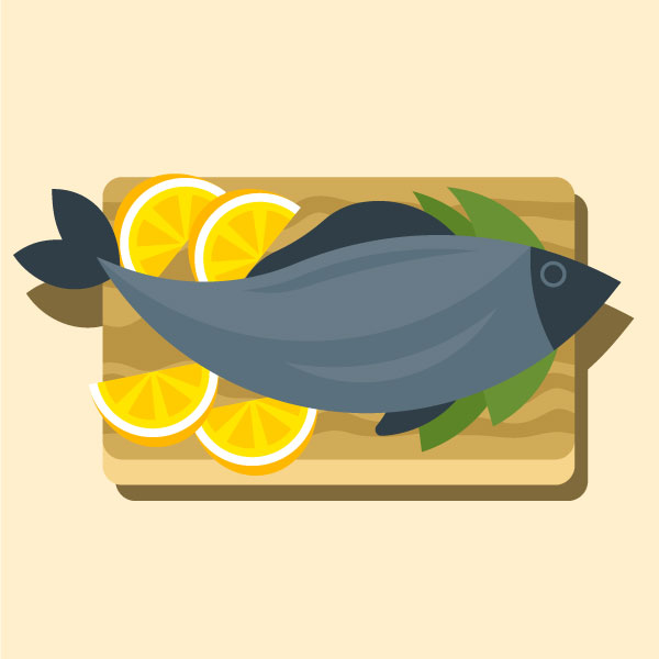 Mahlzeit mit Fisch und Zitrone