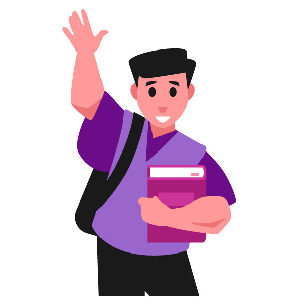 Estudiante agitando la mano