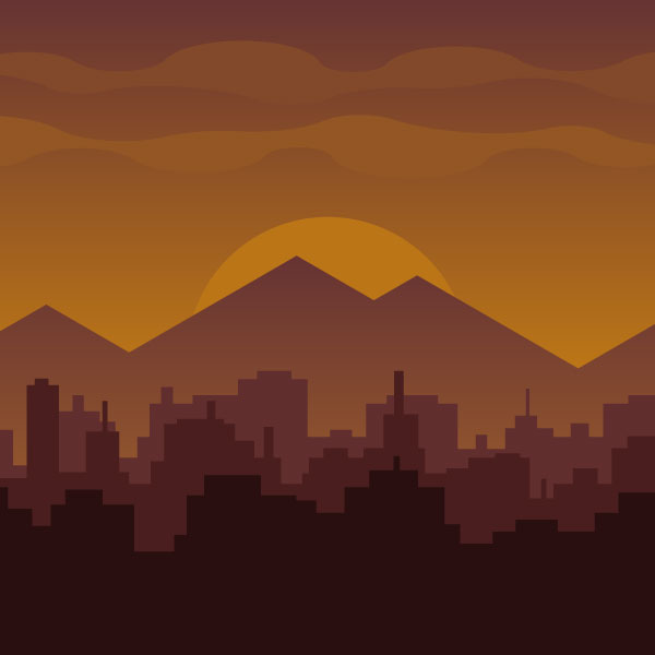 Skyline der Stadt am Abend