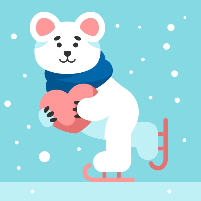 Polar bear skating with a heart