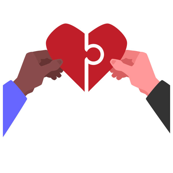 Hände setzen ein Herz zusammen