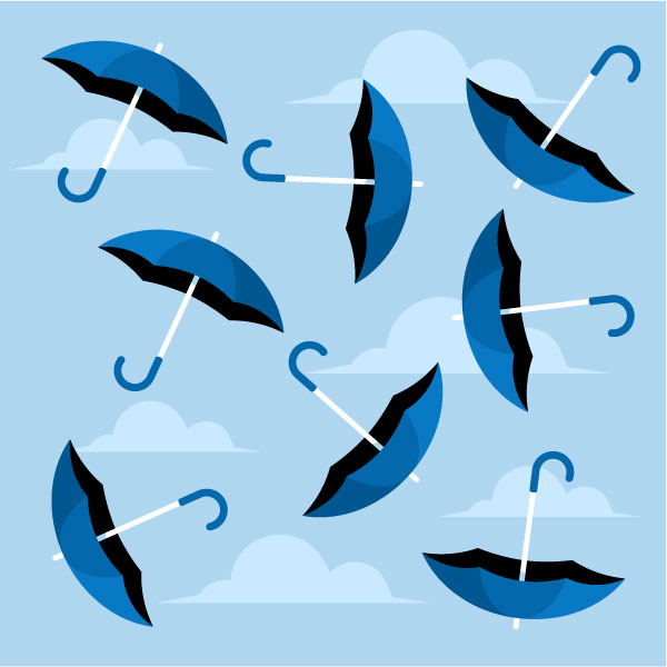 Patrón con paraguas voladores