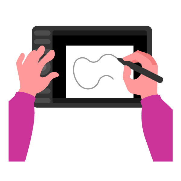 Der Künstler benutzt ein Zeichentablett