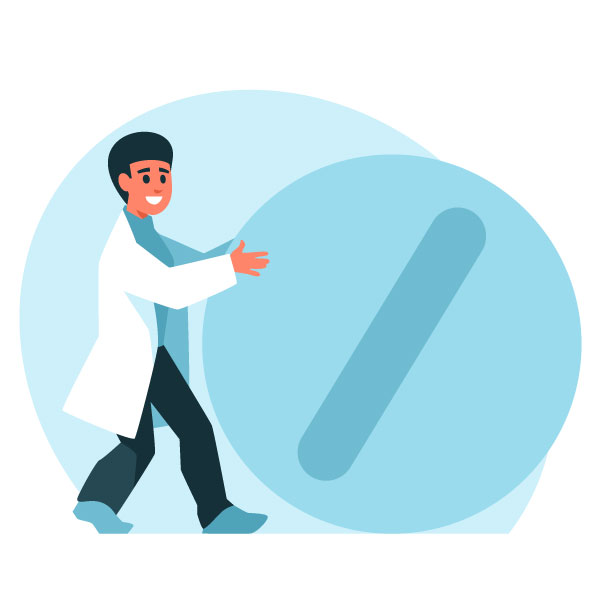 Apotheker mit einer Tablette