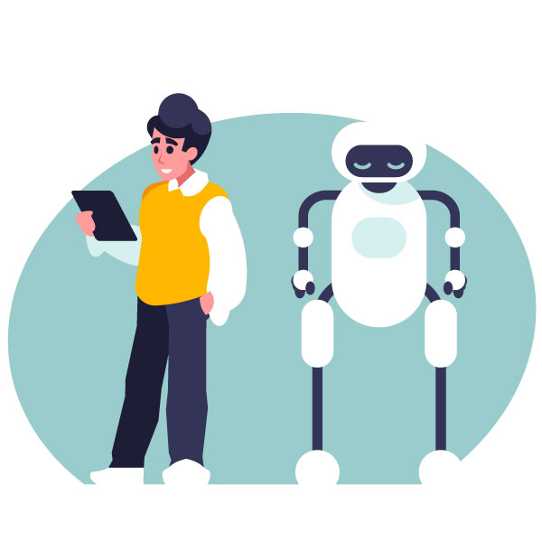 Programmierer und ein KI-Roboter