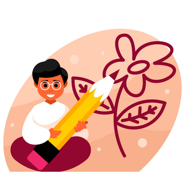 Kind zeichnet eine Blume