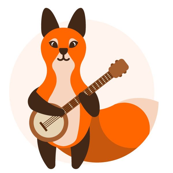 Fox mit einer Gitarre