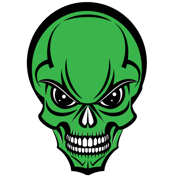 Cara de alienígena verde con sonrisa malvada