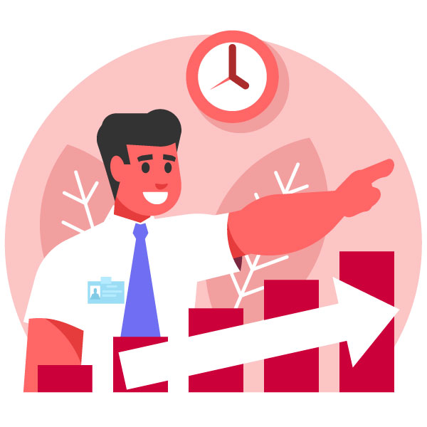 Jefe sonriente que muestra un gráfico