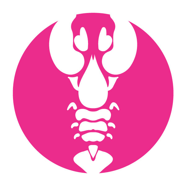 Un cangrejo dentro del logotipo del círculo rosa