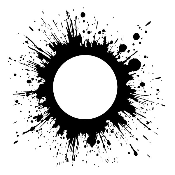 Schwarzer Tintenspritzer mit transparentem Kreis im Inneren